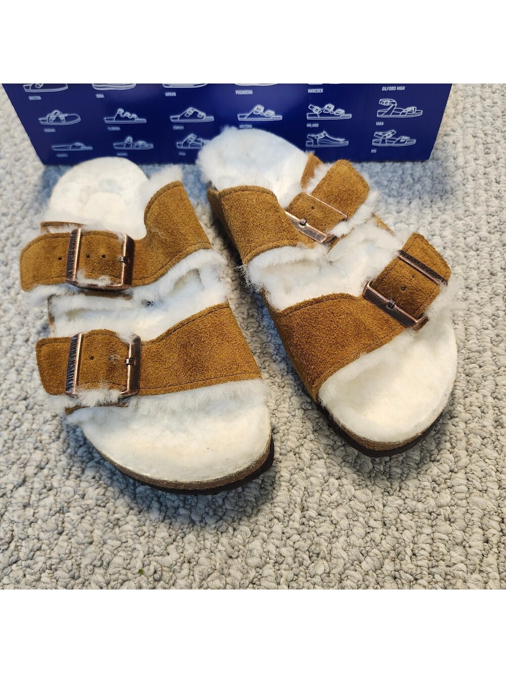 Birkenstock Arizona Shearling Suede Sandals Brown Women's Size 6 New With Box